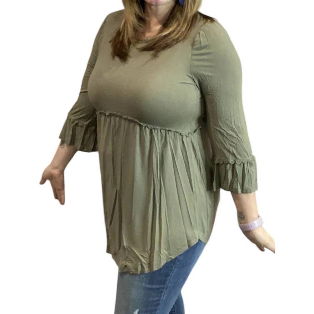 NEW POL boho babydoll top in green - Picture 1 of 2